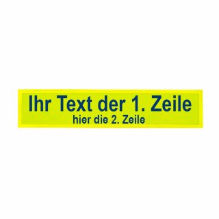 Rückenschild mit zweizeiligem Text, gelb, glänzend, 38 cm x 8 cm